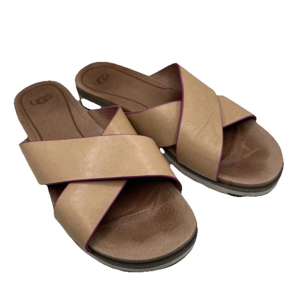 UGG Sandals Womens 8.5 Crisscross Slide Flats‎ Comfort 1016191 Brown Slip On